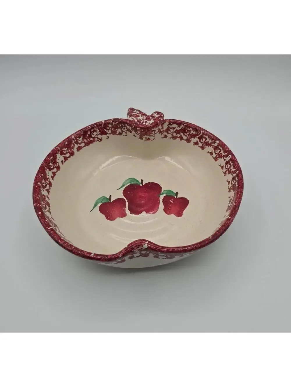 Vintage Washington Apple Pottery Apple Shape Dish w/Recipe Bottom Red Spongeware